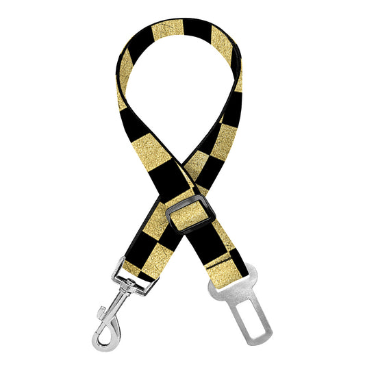 Gold And Black Checkered Pattern Print Dog Seat Belt