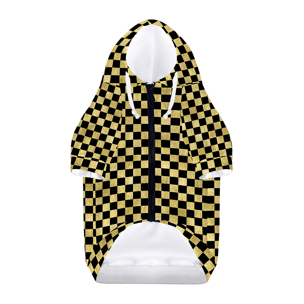 Gold And Black Checkered Pattern Print Dog Zip Up Hoodie