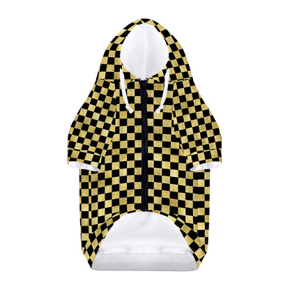 Gold And Black Checkered Pattern Print Dog Zip Up Hoodie