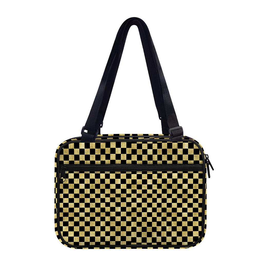 Gold And Black Checkered Pattern Print Double Strap Bible Bag