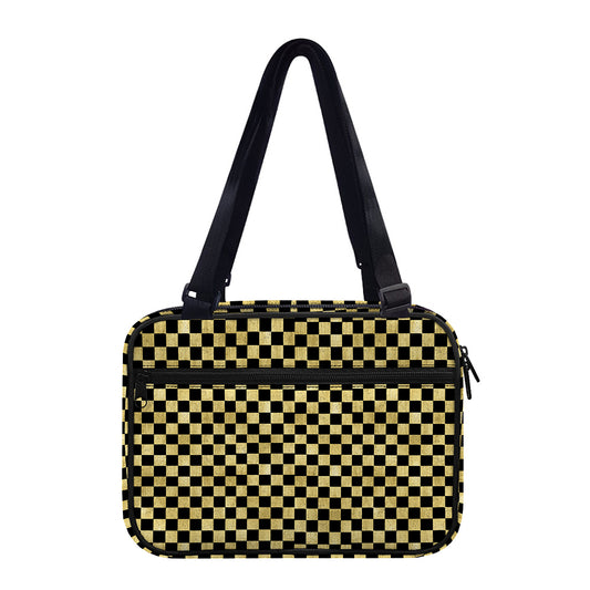 Gold And Black Checkered Pattern Print Double Strap Bible Bag
