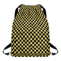 Gold And Black Checkered Pattern Print Drawstring Backpack