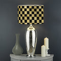 Gold And Black Checkered Pattern Print Drum Lamp Shade