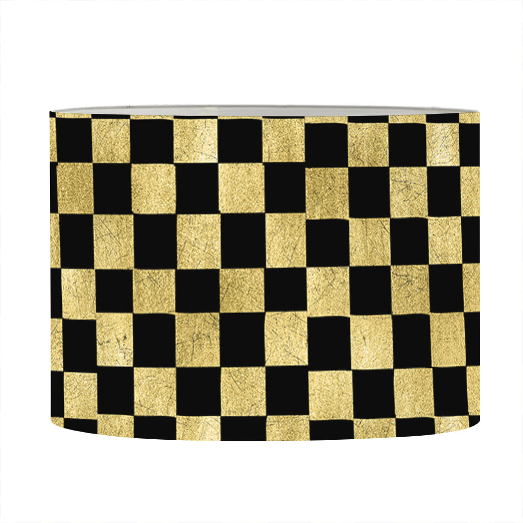 Gold And Black Checkered Pattern Print Drum Lamp Shade