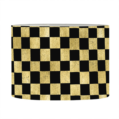 Gold And Black Checkered Pattern Print Drum Lamp Shade