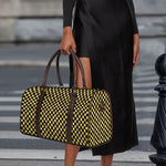 Gold And Black Checkered Pattern Print Duffle Bag