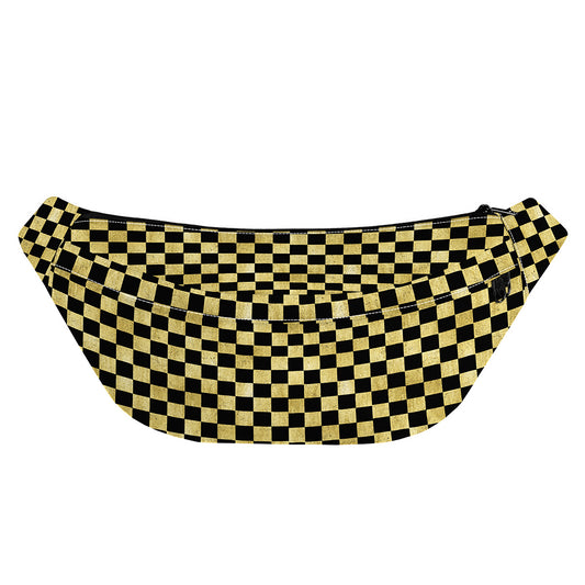 Gold And Black Checkered Pattern Print Fanny Pack