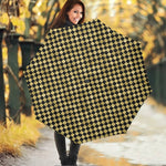 Gold And Black Checkered Pattern Print Foldable Umbrella