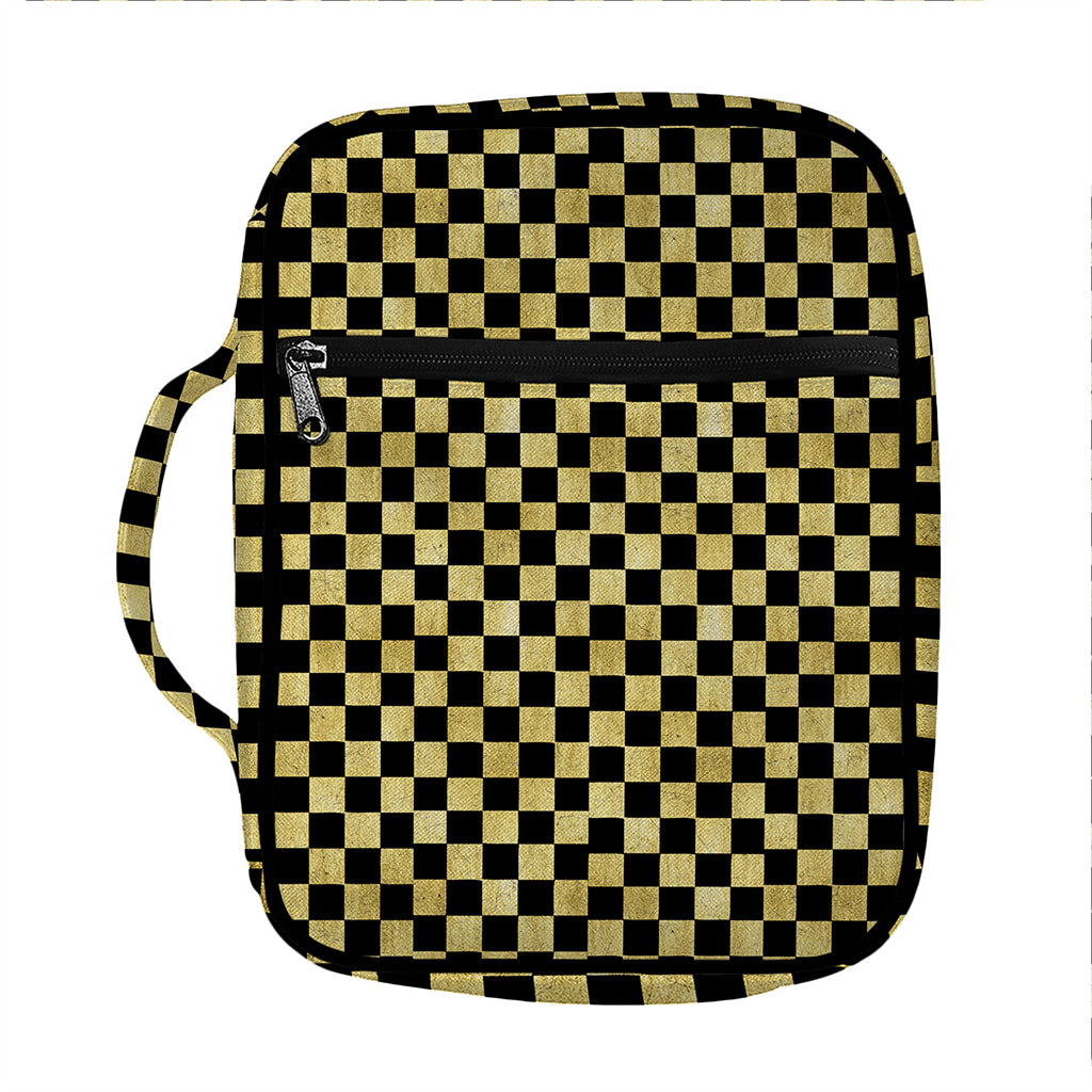 Gold And Black Checkered Pattern Print Front Pocket Bible Bag