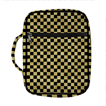 Gold And Black Checkered Pattern Print Front Pocket Bible Bag