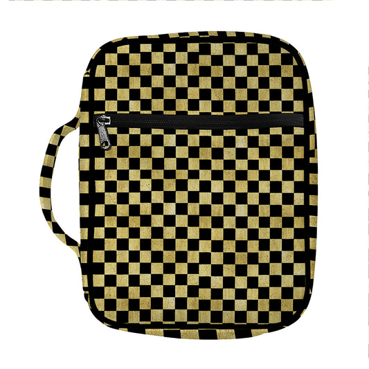 Gold And Black Checkered Pattern Print Front Pocket Bible Bag