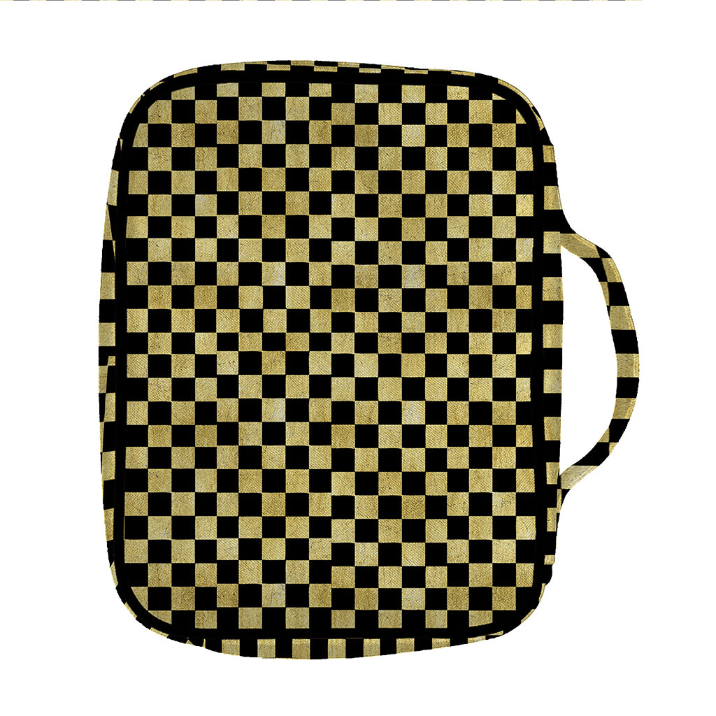 Gold And Black Checkered Pattern Print Front Pocket Bible Bag