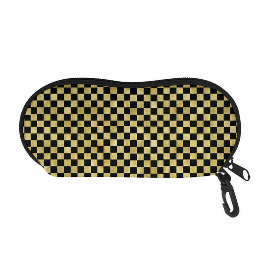 Gold And Black Checkered Pattern Print Glasses Case
