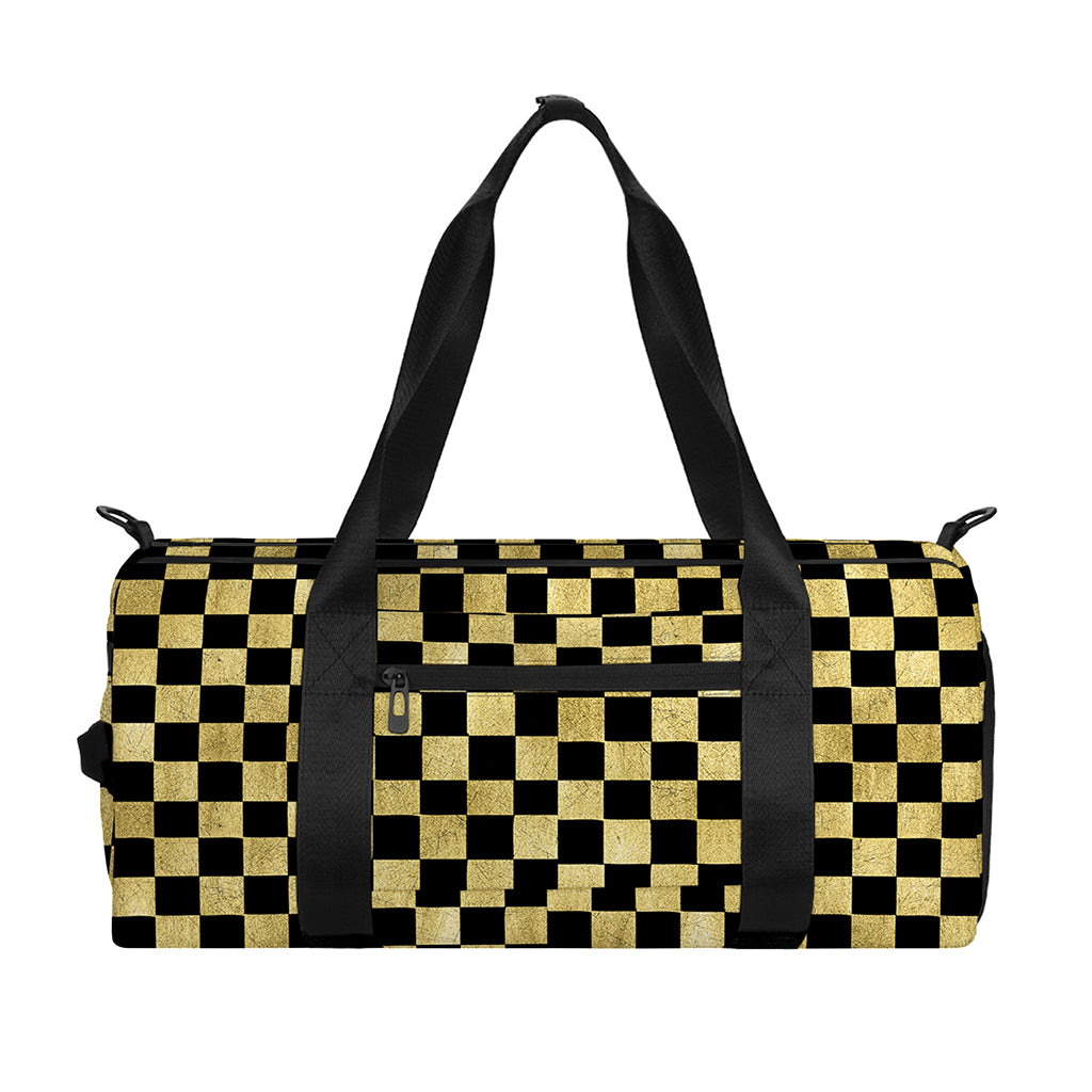 Gold And Black Checkered Pattern Print Gym Bag