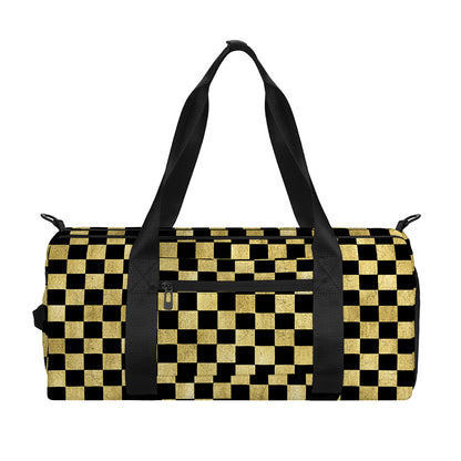 Gold And Black Checkered Pattern Print Gym Bag
