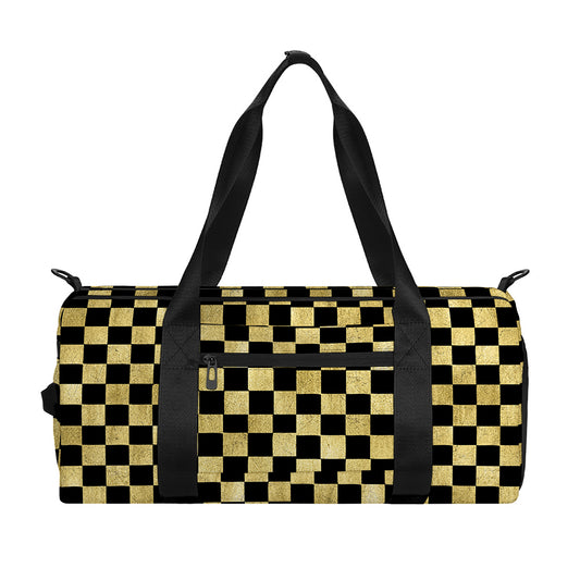 Gold And Black Checkered Pattern Print Gym Bag