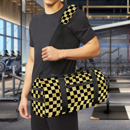 Gold And Black Checkered Pattern Print Gym Bag