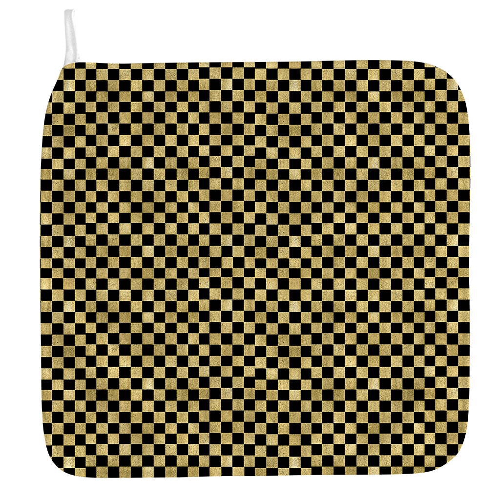 Gold And Black Checkered Pattern Print Hand Towel
