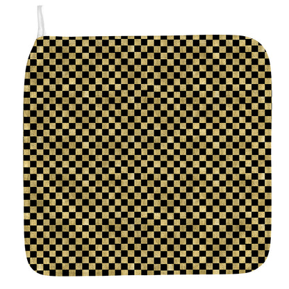 Gold And Black Checkered Pattern Print Hand Towel