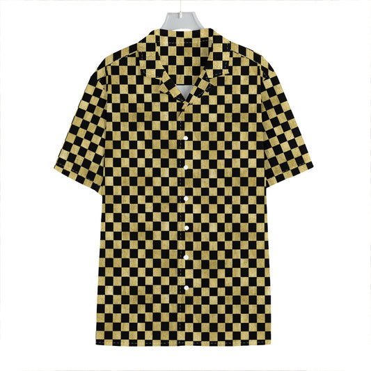 Gold And Black Checkered Pattern Print Hawaiian Shirt