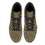 Gold And Black Checkered Pattern Print High Top Leather Sneakers
