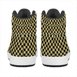 Gold And Black Checkered Pattern Print High Top Leather Sneakers