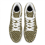 Gold And Black Checkered Pattern Print High Top Leather Sneakers