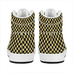 Gold And Black Checkered Pattern Print High Top Leather Sneakers