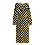 Gold And Black Checkered Pattern Print Hooded Bathrobe