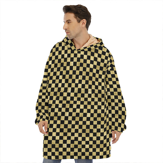 Gold And Black Checkered Pattern Print Hoodie Blanket