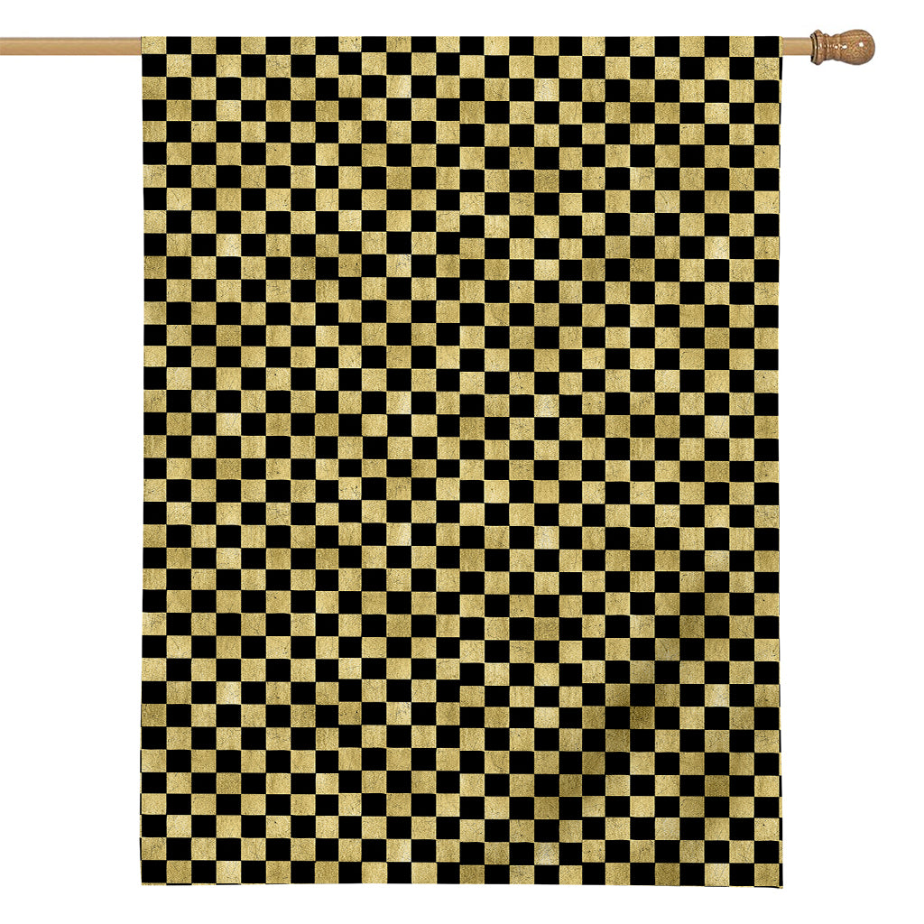 Gold And Black Checkered Pattern Print House Flag