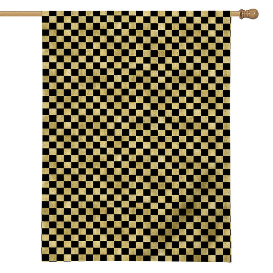Gold And Black Checkered Pattern Print House Flag