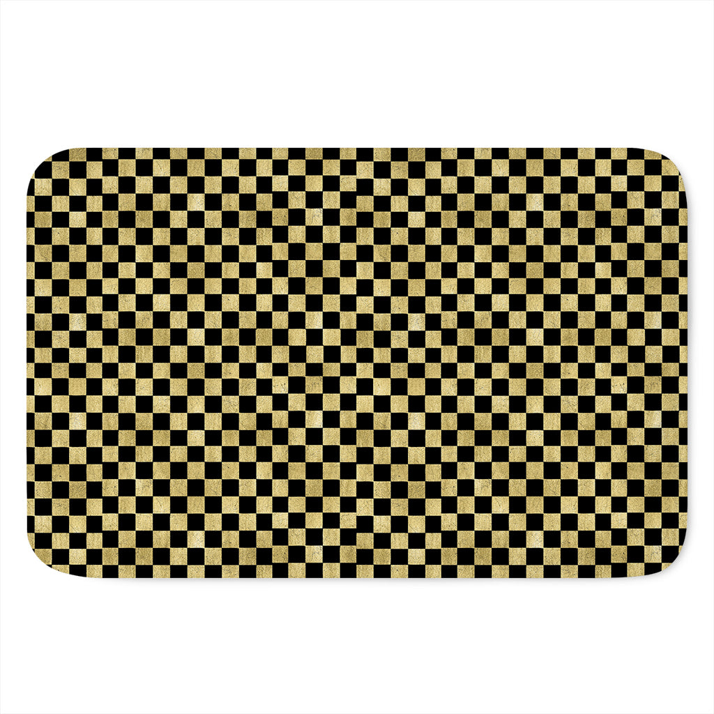 Gold And Black Checkered Pattern Print Indoor Door Mat