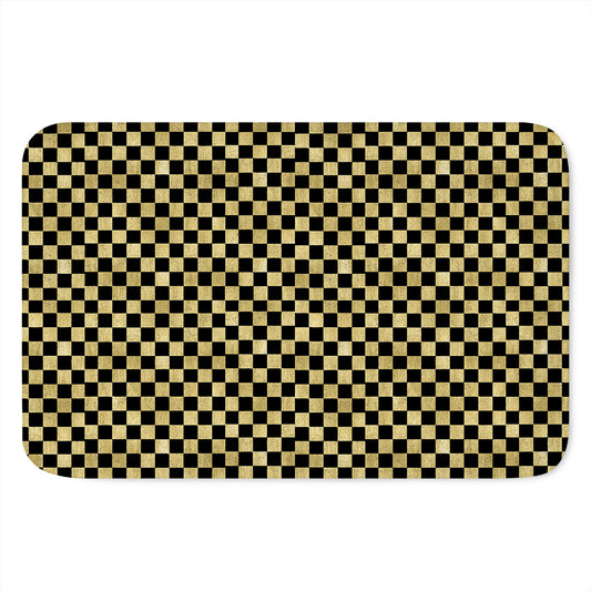 Gold And Black Checkered Pattern Print Indoor Door Mat