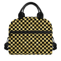 Gold And Black Checkered Pattern Print Insulated Lunch Bag