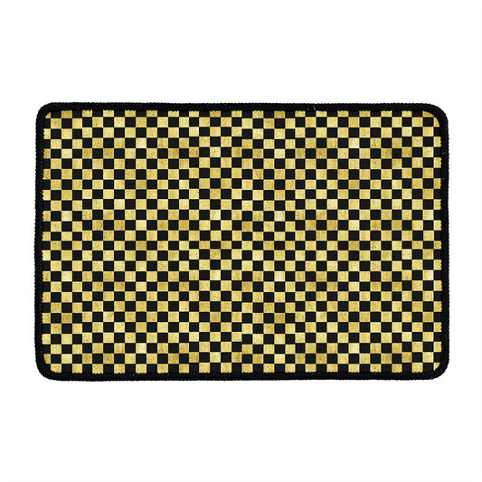 Gold And Black Checkered Pattern Print Kitchen Mat