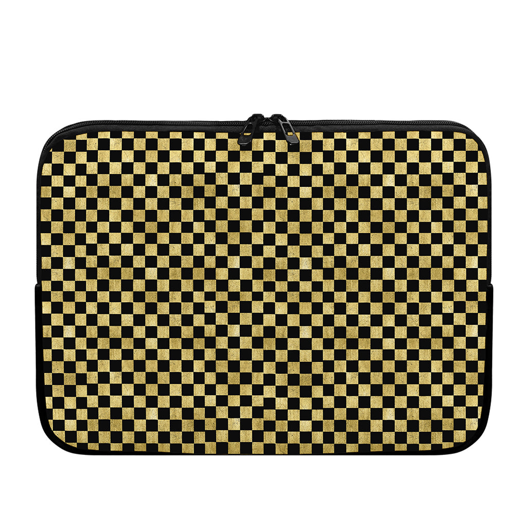 Gold And Black Checkered Pattern Print Laptop Sleeve
