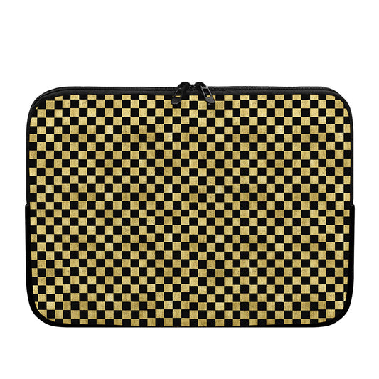 Gold And Black Checkered Pattern Print Laptop Sleeve