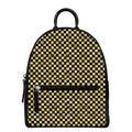 Gold And Black Checkered Pattern Print Leather Backpack