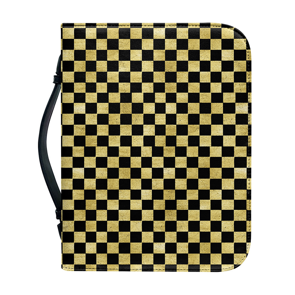 Gold And Black Checkered Pattern Print Leather Bible Cover