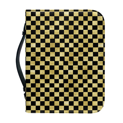 Gold And Black Checkered Pattern Print Leather Bible Cover