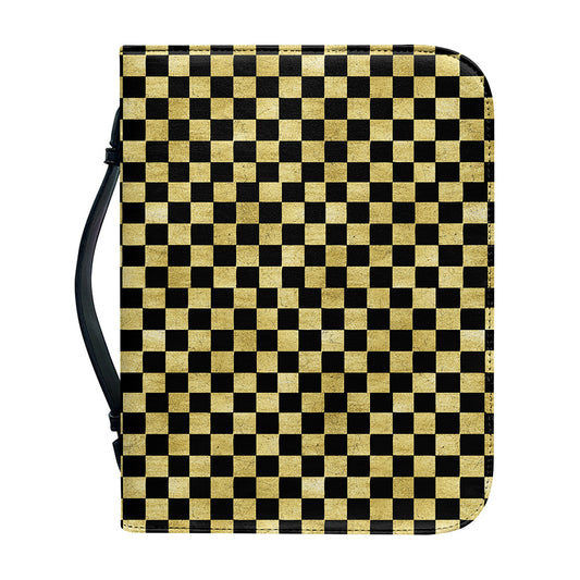 Gold And Black Checkered Pattern Print Leather Bible Cover