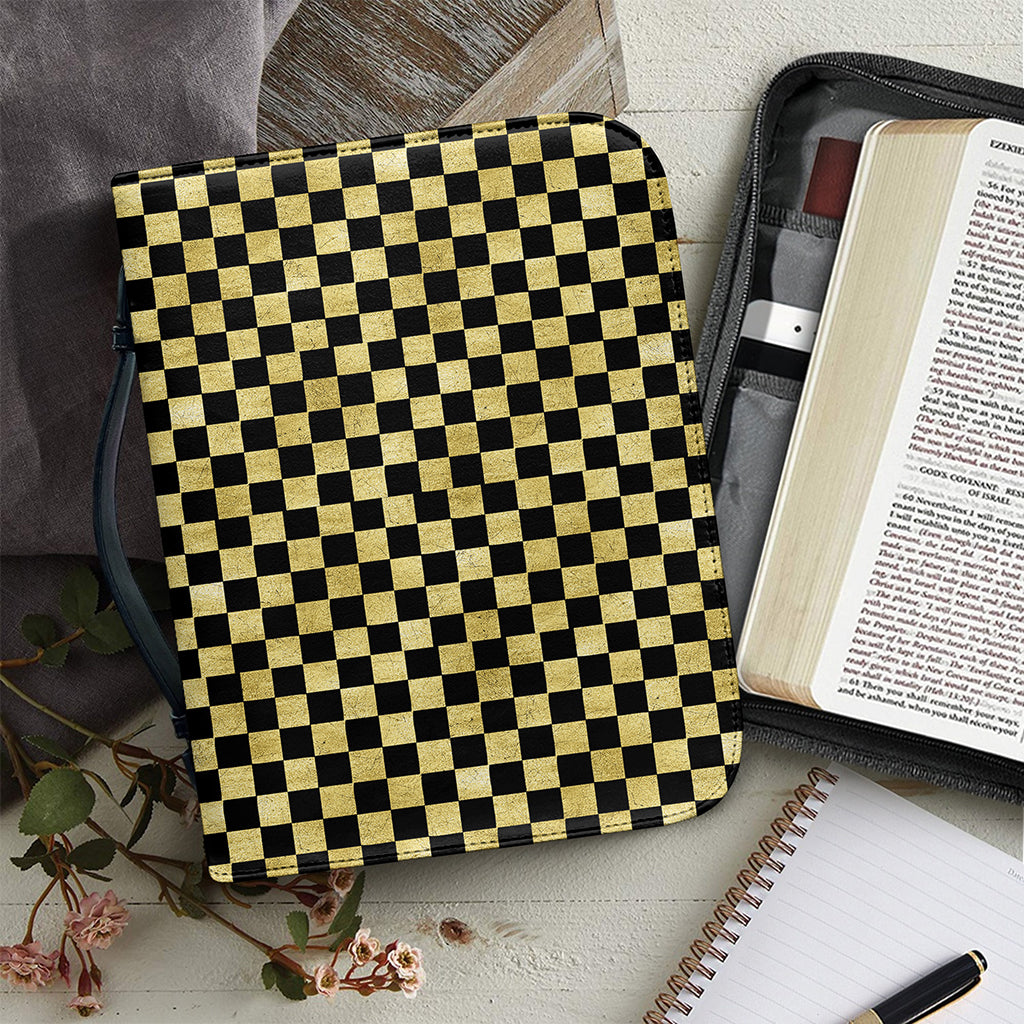 Gold And Black Checkered Pattern Print Leather Bible Cover