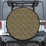 Gold And Black Checkered Pattern Print Leather Spare Tire Cover