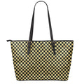 Gold And Black Checkered Pattern Print Leather Tote Bag With Zipper