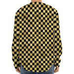 Gold And Black Checkered Pattern Print Long Sleeve Baseball Jersey