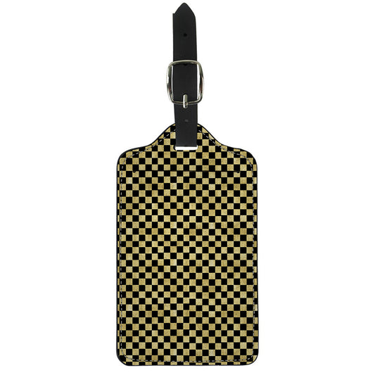 Gold And Black Checkered Pattern Print Luggage Tag