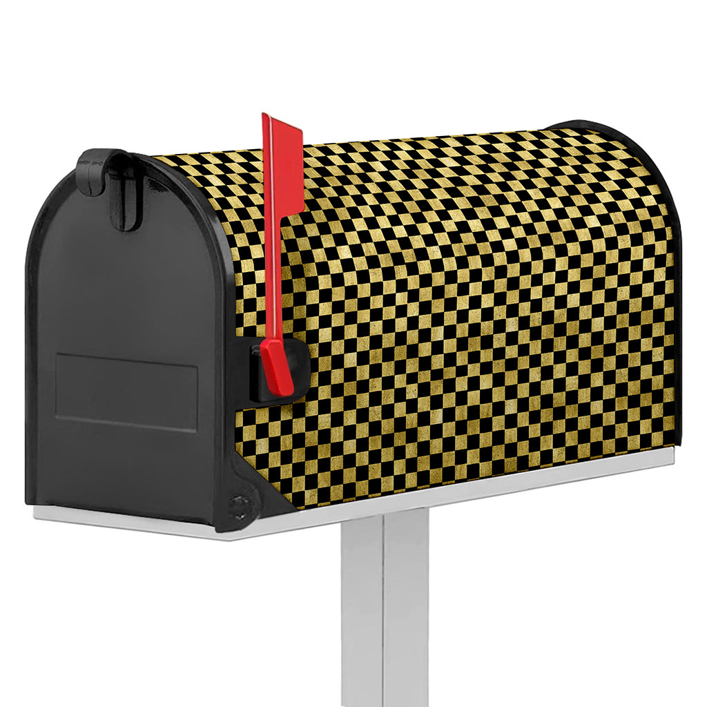 Gold And Black Checkered Pattern Print Mailbox Cover
