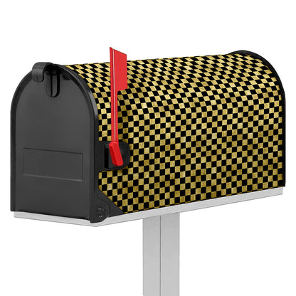 Gold And Black Checkered Pattern Print Mailbox Cover