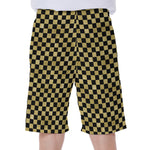 Gold And Black Checkered Pattern Print Men's Beach Shorts